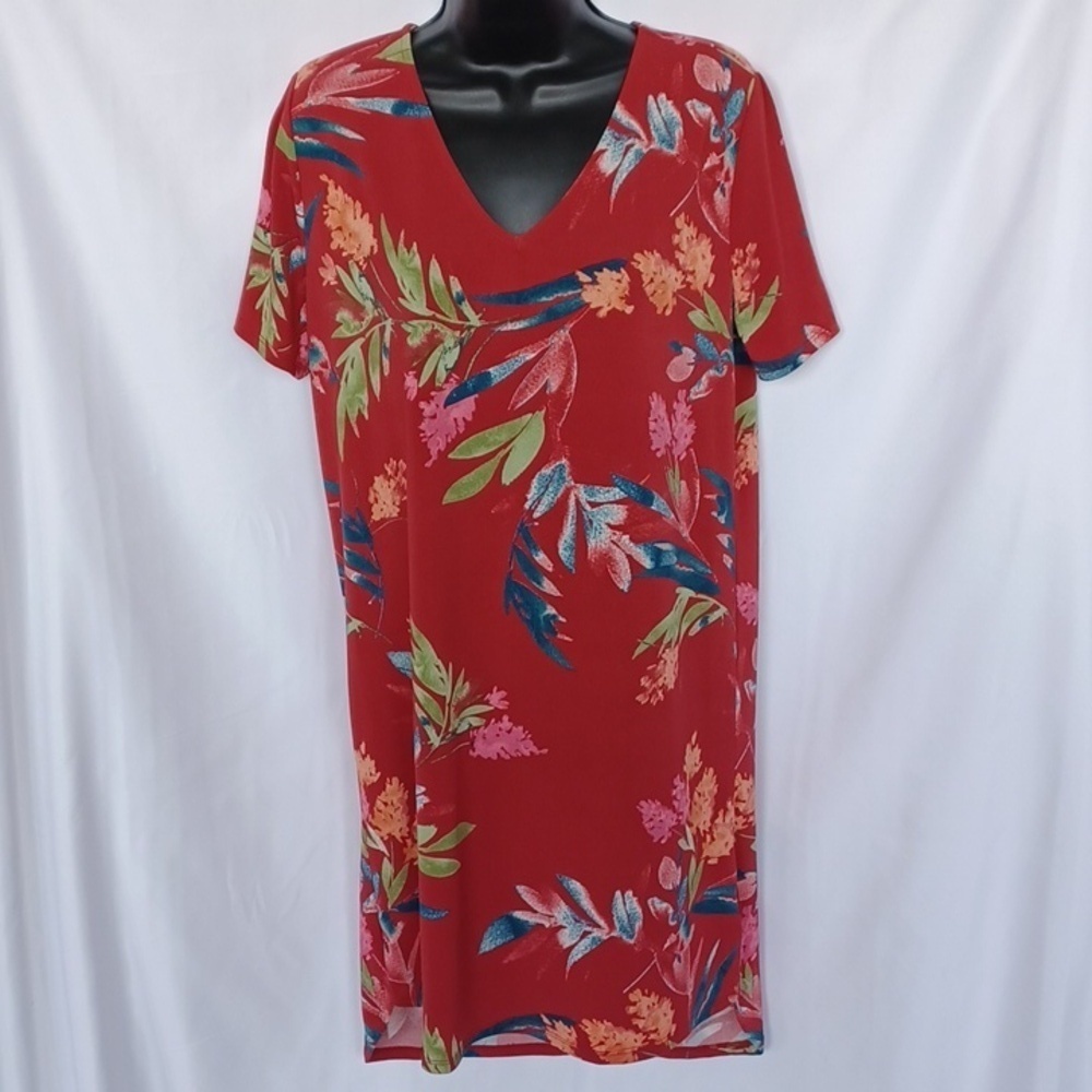 CHRISTIAN SIRIANO Women's Floral Print Knee-Length Dress Size M Red Stretchy